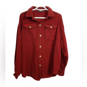 MISSGUIDED oversized Shacket  red and black herringbone, button down shirt